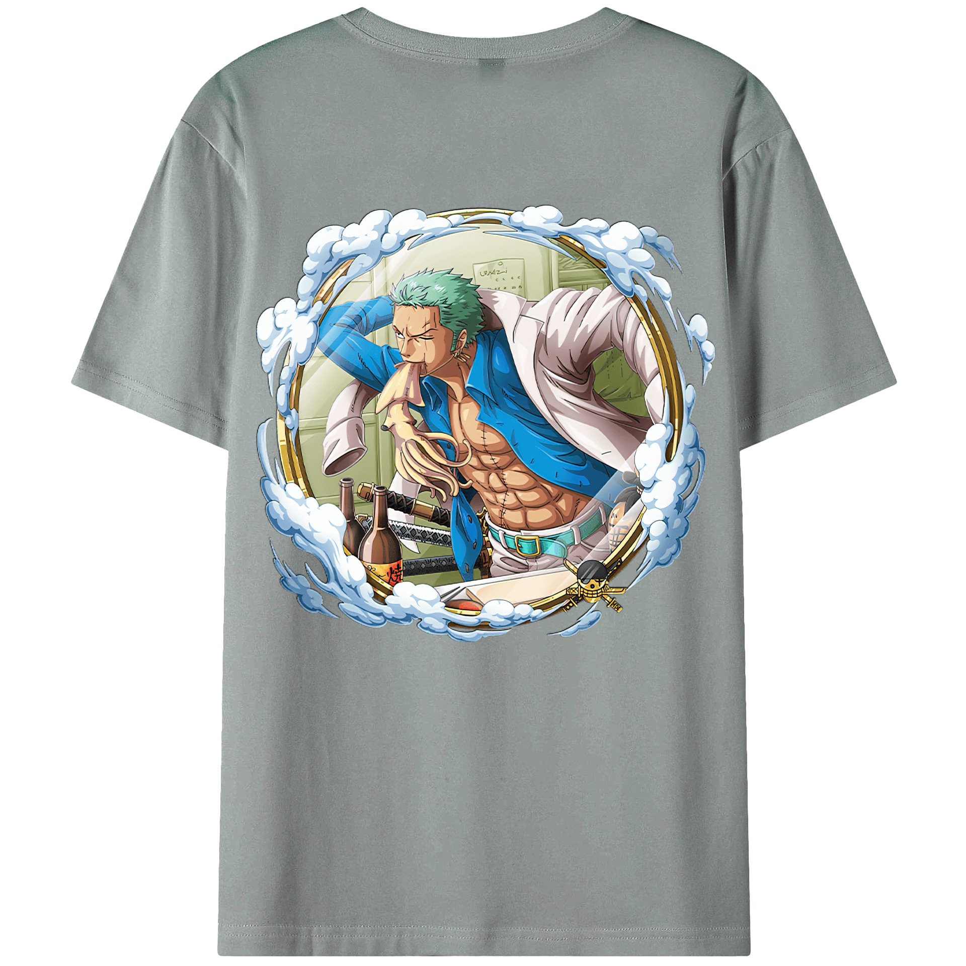 ワンピース ロロノア・ゾロ ONE PIECE Roronoa Zoro 綿100％ メンズ半袖Tシャツ（バックプリント） 通気性